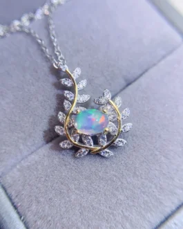 Natural Opal Leaf Pendant