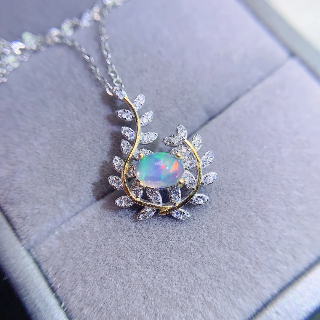 Natural Opal Leaf Pendant - view 1