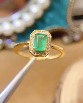 Rectangle Halo Emerald-Green Ring