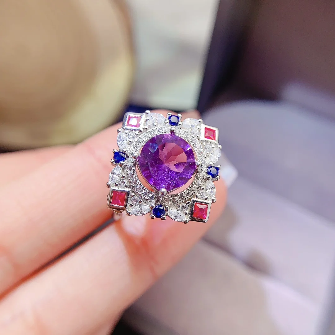 Natural Amethyst Round Halo Ring - view 3