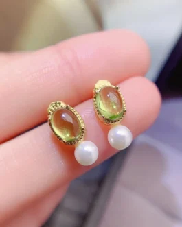 Natural Peridot Pearl Drop Earrings