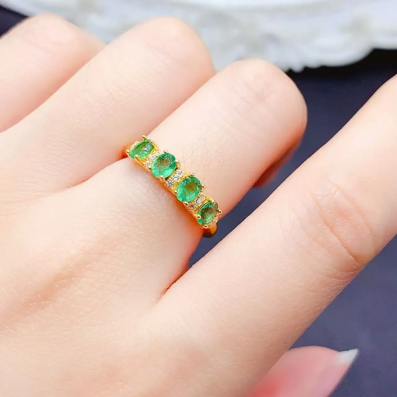 Natural Emerald Five Stone Band - view 6