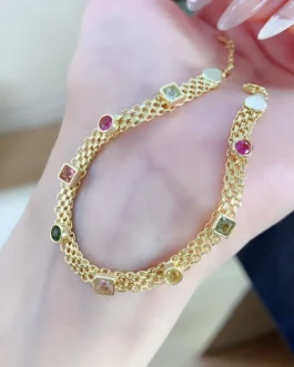 Natural Tourmaline Mesh Band Bracelet
