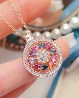 Natural Tourmaline Medallion Pendant Necklace