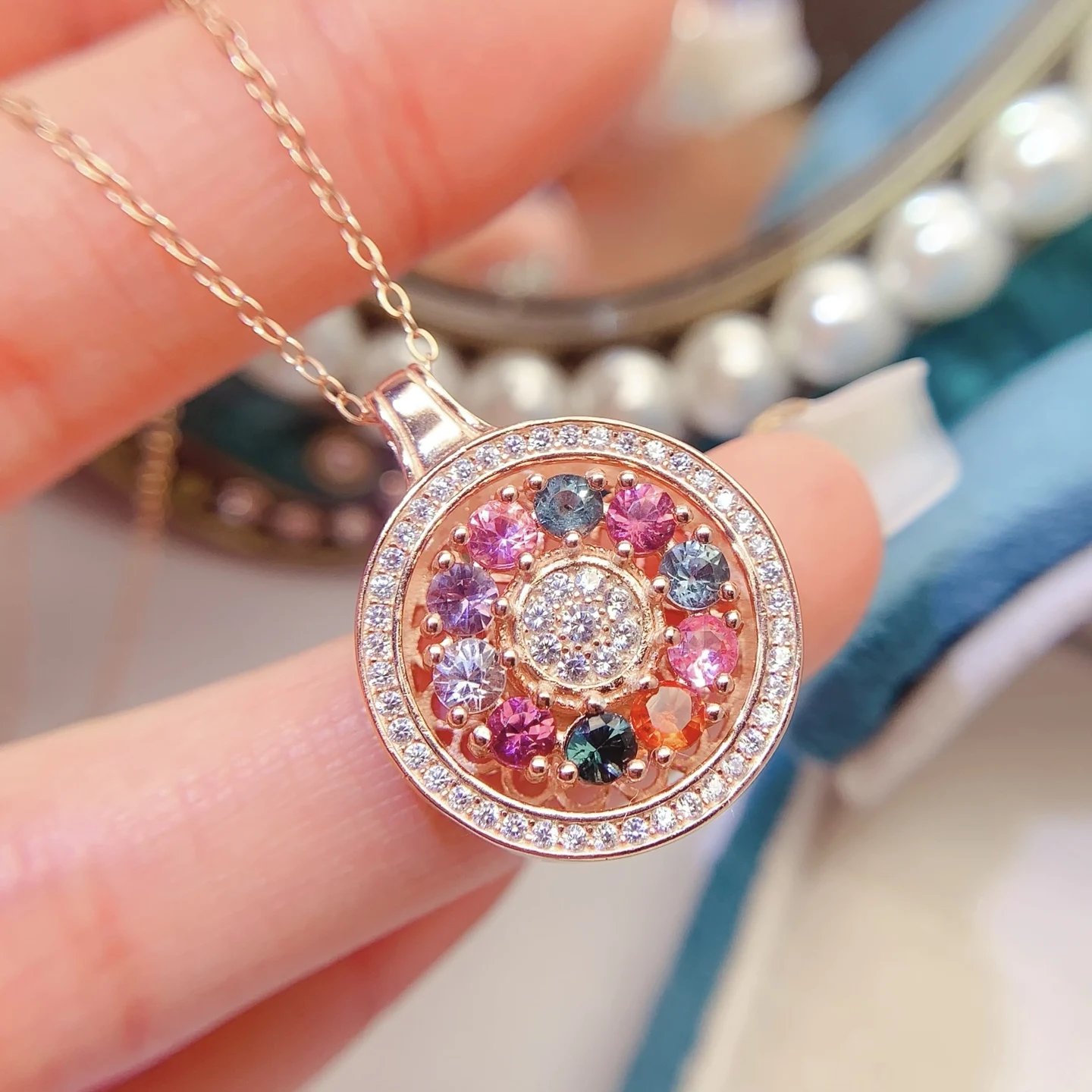 Natural Tourmaline Medallion Pendant Necklace - view 1