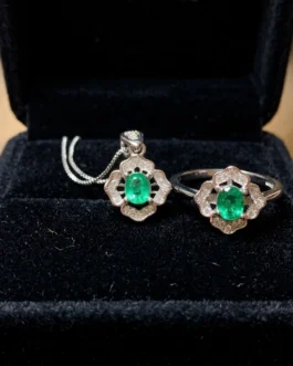 Natural Emerald Birthstone Jewelry Set