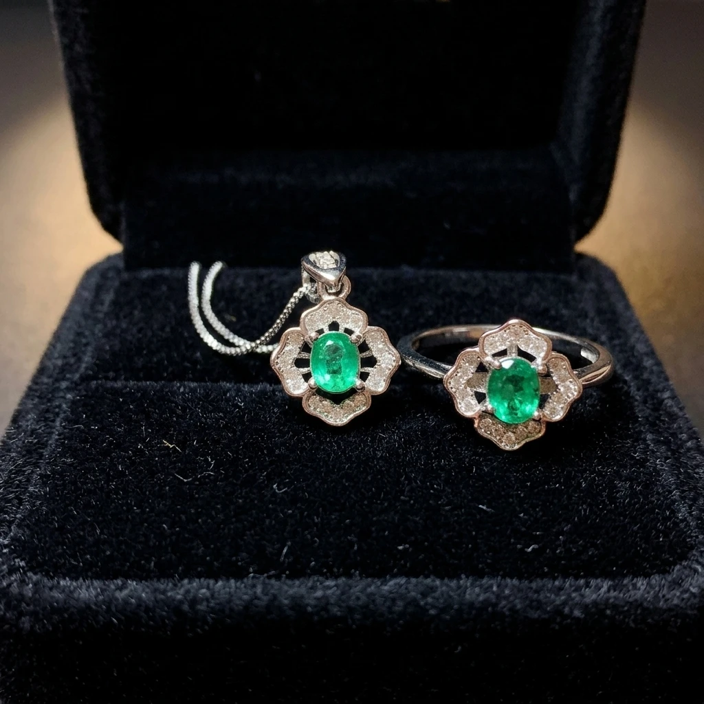 Natural Emerald Birthstone Jewelry Set - view 1