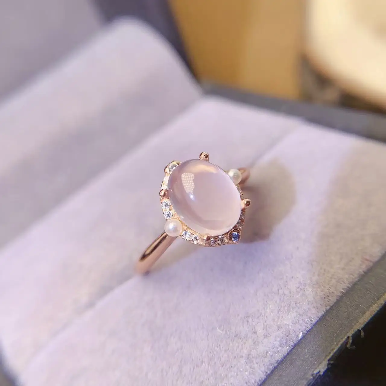 Natural Rose Quartz Pinky Ring - view 5