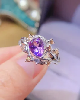 Natural Amethyst Pear Halo Ring