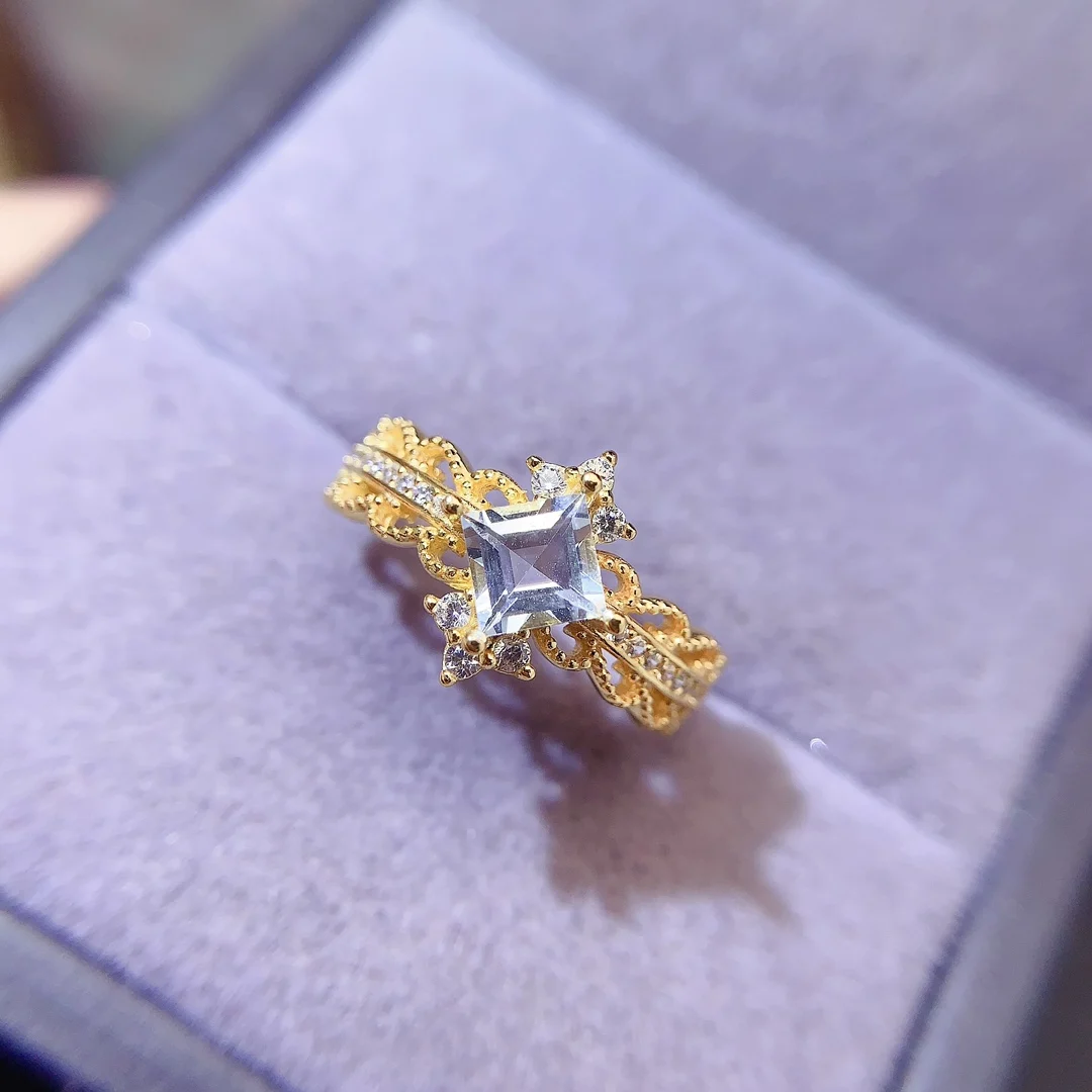 Natural Aquamarine Petite Emerald Ring - view 1
