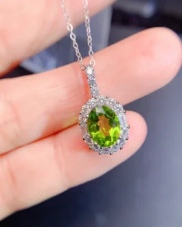 Natural Peridot Oval Halo Pendant