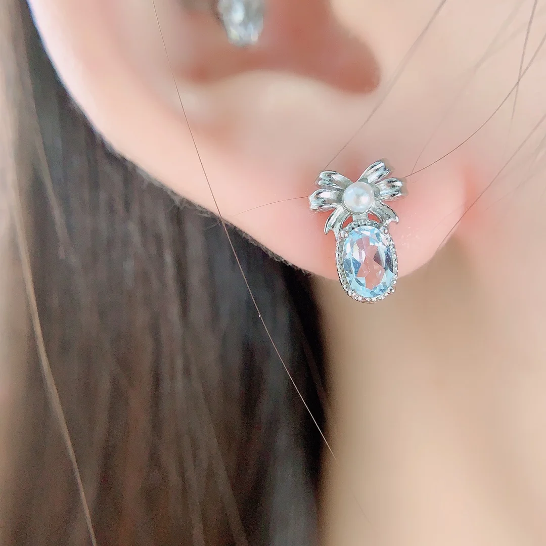 Natural Topaz Oval Earrings - view 3