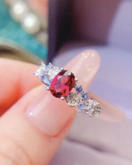 Natural Garnet Blue Accent Ring