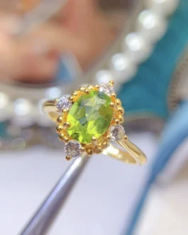 Natural Peridot Floral Halo Ring