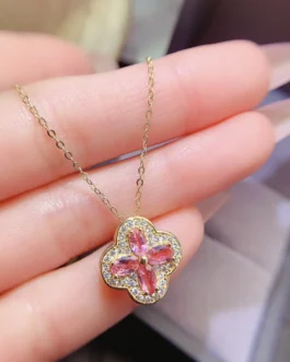 Natural Pink Sapphire Clover Pendant