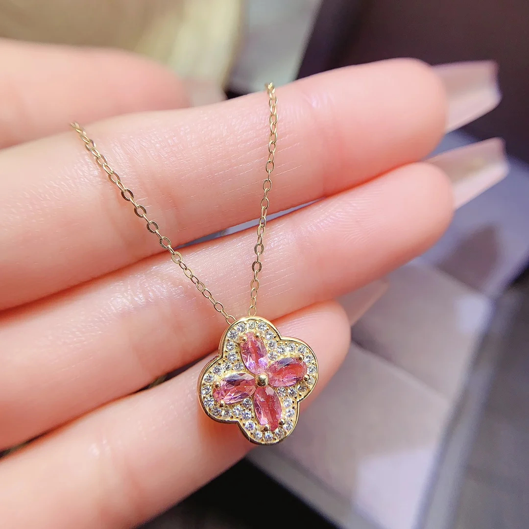 Natural Pink Sapphire Clover Pendant - view 1