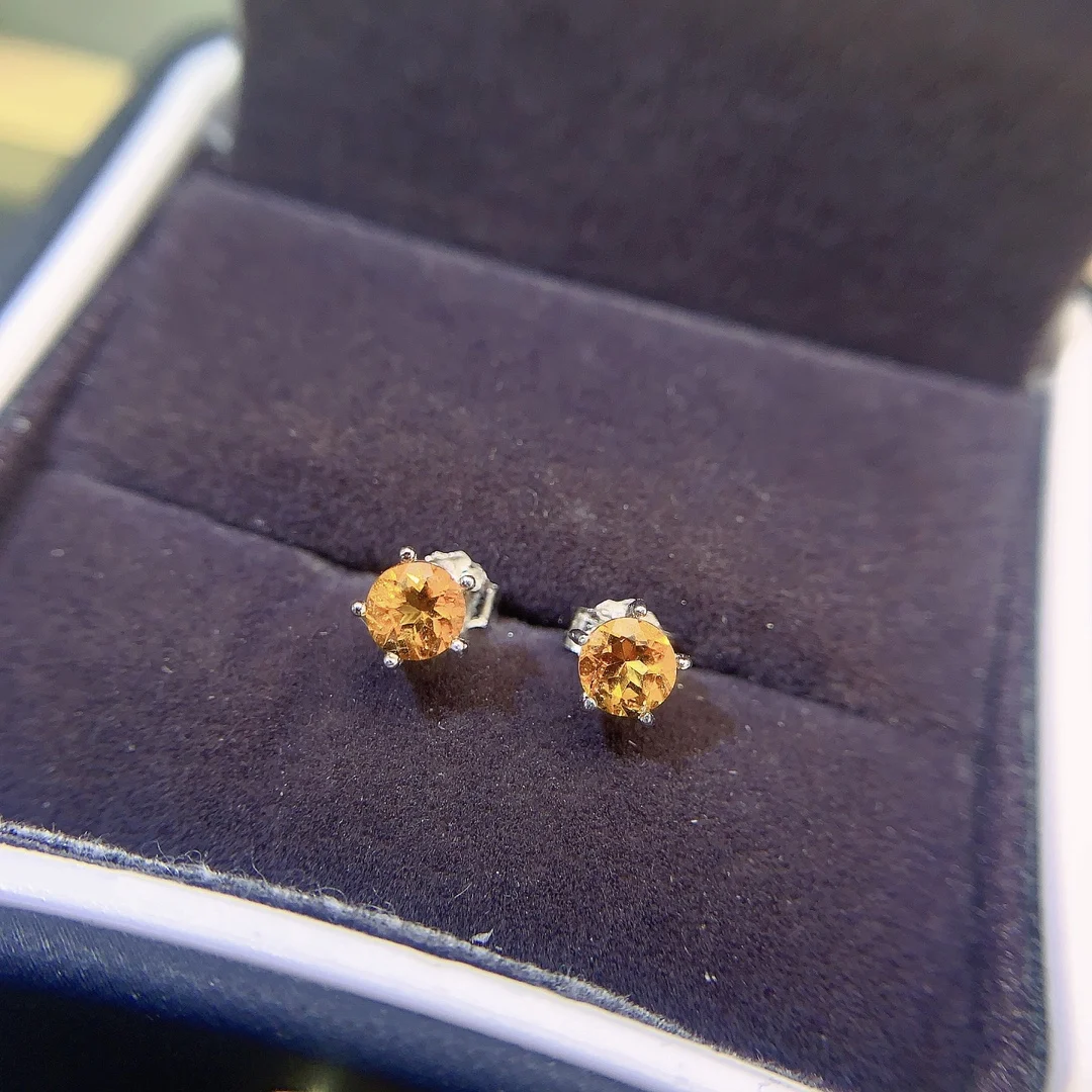 Natural Citrine Round Stud Earrings - view 3