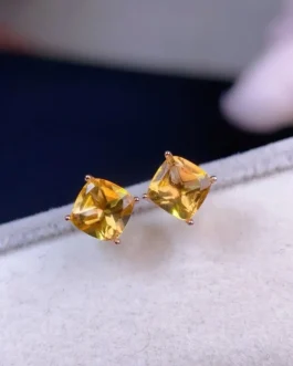 Natural Citrine Square Stud Earrings