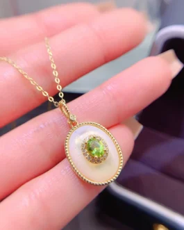 Natural Peridot Framed Oval Pendant