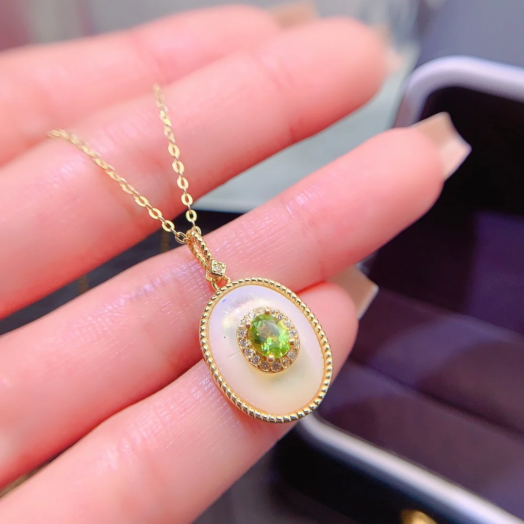 Natural Peridot Framed Oval Pendant - view 1