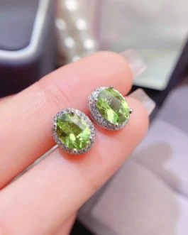 Natural Peridot Oval Stud Earrings