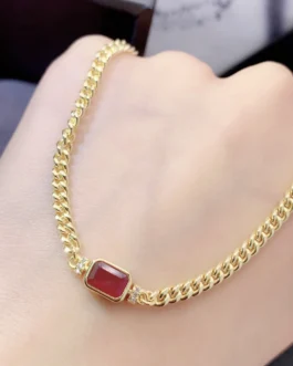 Natural Ruby Curb Chain Bracelet