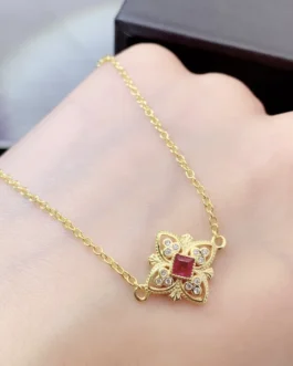 Natural Ruby Filigree Flower Bracelet
