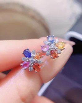 Natural Sapphire Rose Earrings