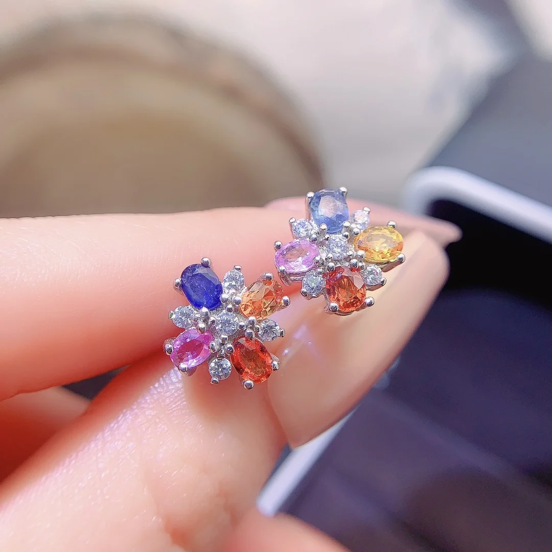 Natural Sapphire Rose Earrings - view 2