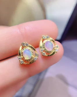 Natural Opal Halo Stud Earrings