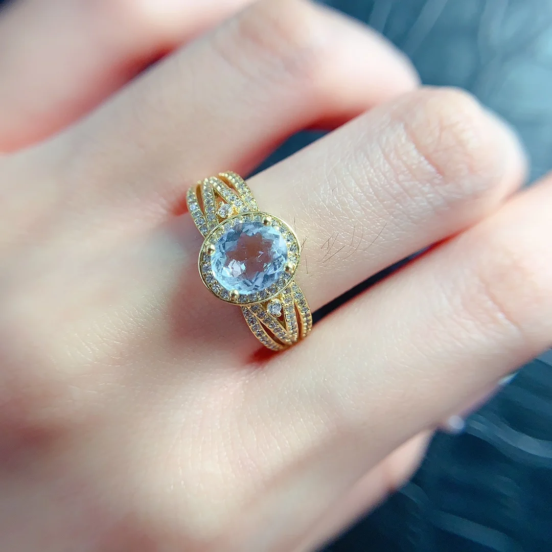 Natural Aquamarine Wedding Halo Ring - view 2