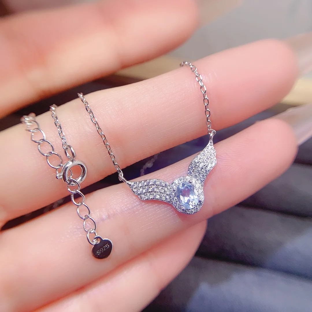Natural Aquamarine Angel Wing Pendant - view 2