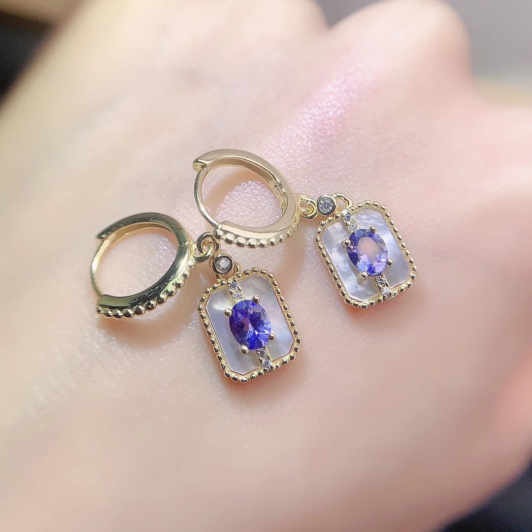 Natural Tanzanite Square Drop Earrings - view 3