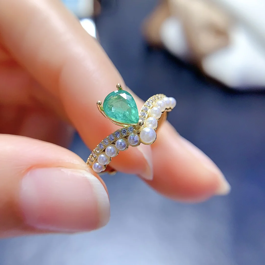 Natural Emerald Pear Tiara Ring - view 5