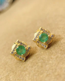 Natural Emerald Geometric Stud Earrings