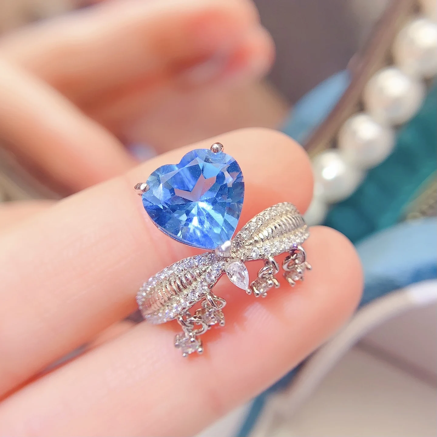 Natural Topaz Heart Bow Ring - view 1
