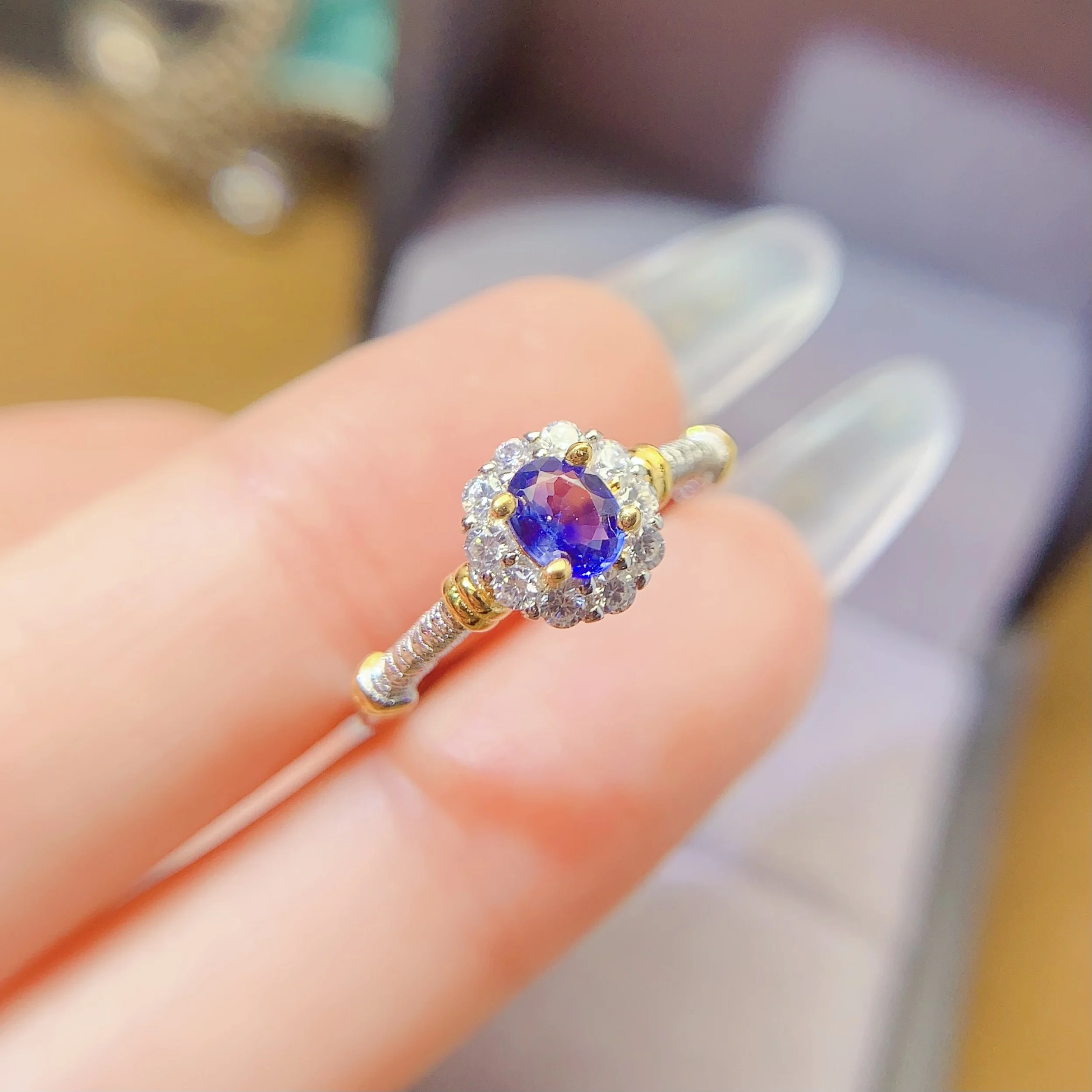 Natural Sapphire Twist Halo Ring - view 1