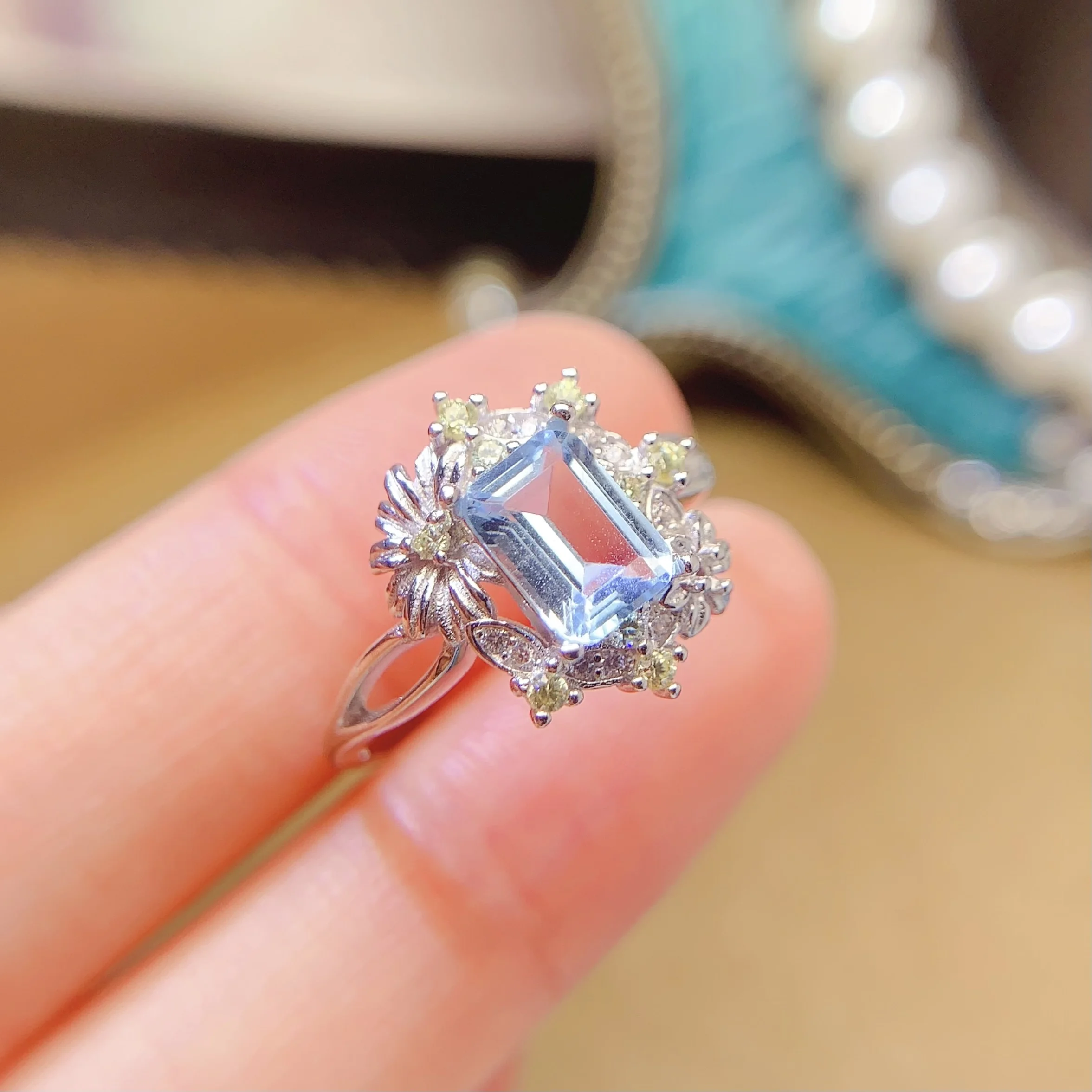 Natural Gemstone Emerald Cut Ring - view 1