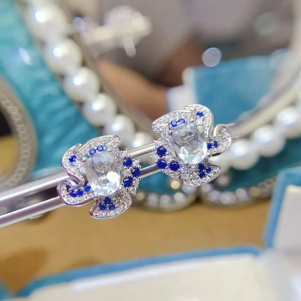 Natural Aquamarine Bow Earrings - view 1