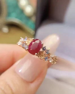 Natural Ruby Floral Accent Ring