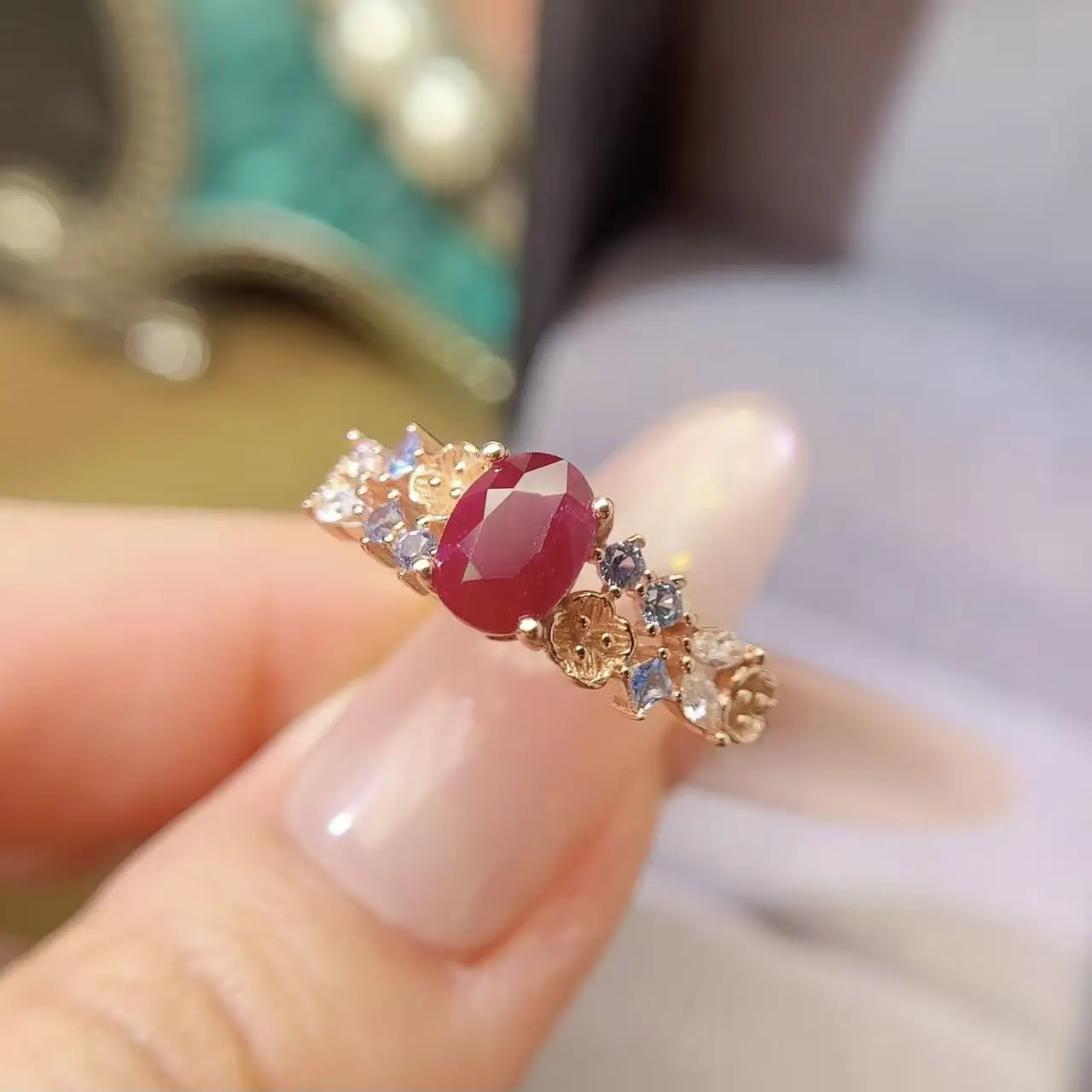 Natural Ruby Floral Accent Ring - view 1