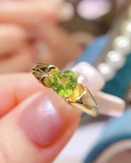 Natural Peridot Heart Solitaire Ring