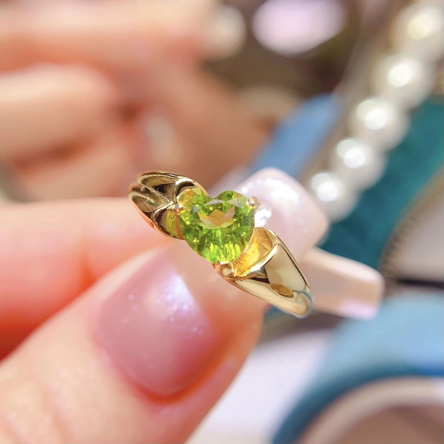 Natural Peridot Heart Solitaire Ring - view 1