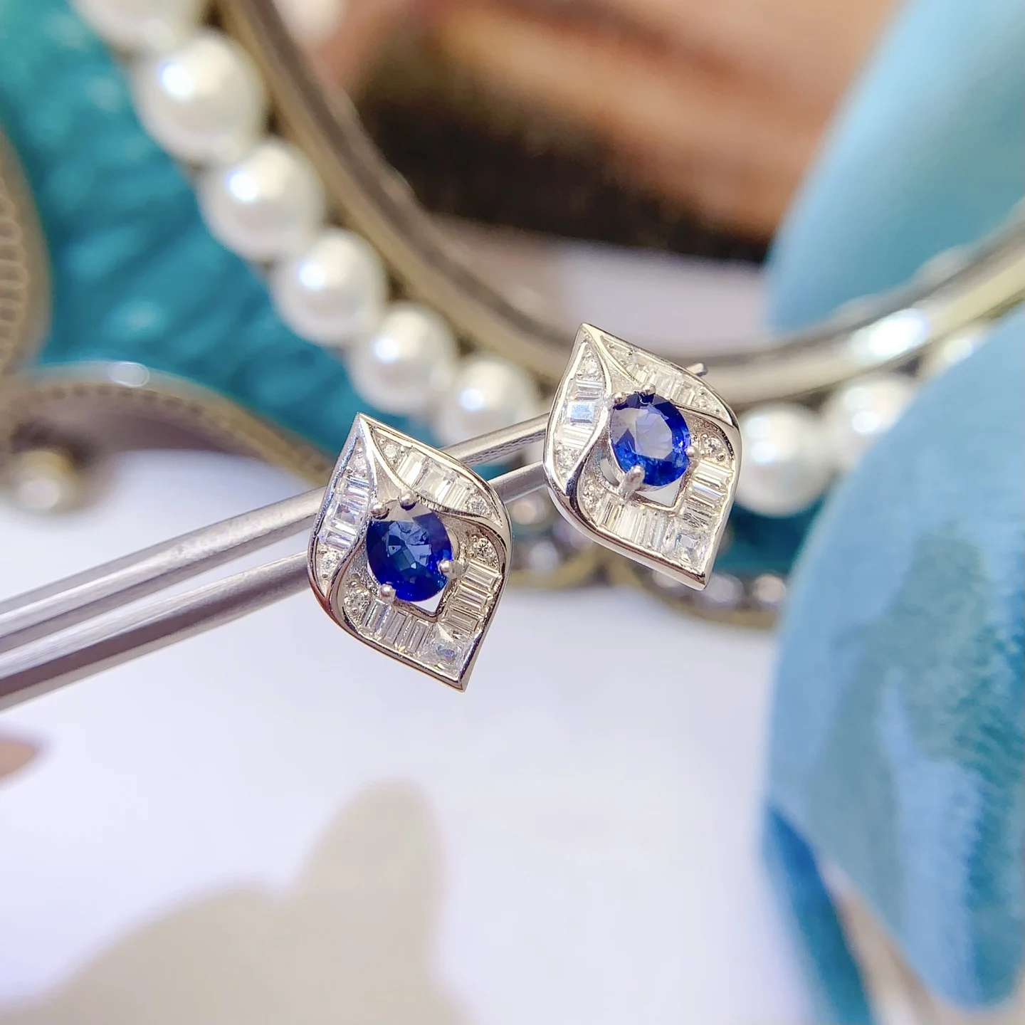 Natural Sapphire Heart Stud Earrings - view 1