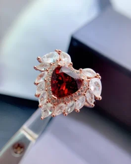 Natural Garnet Heart Petal Ring