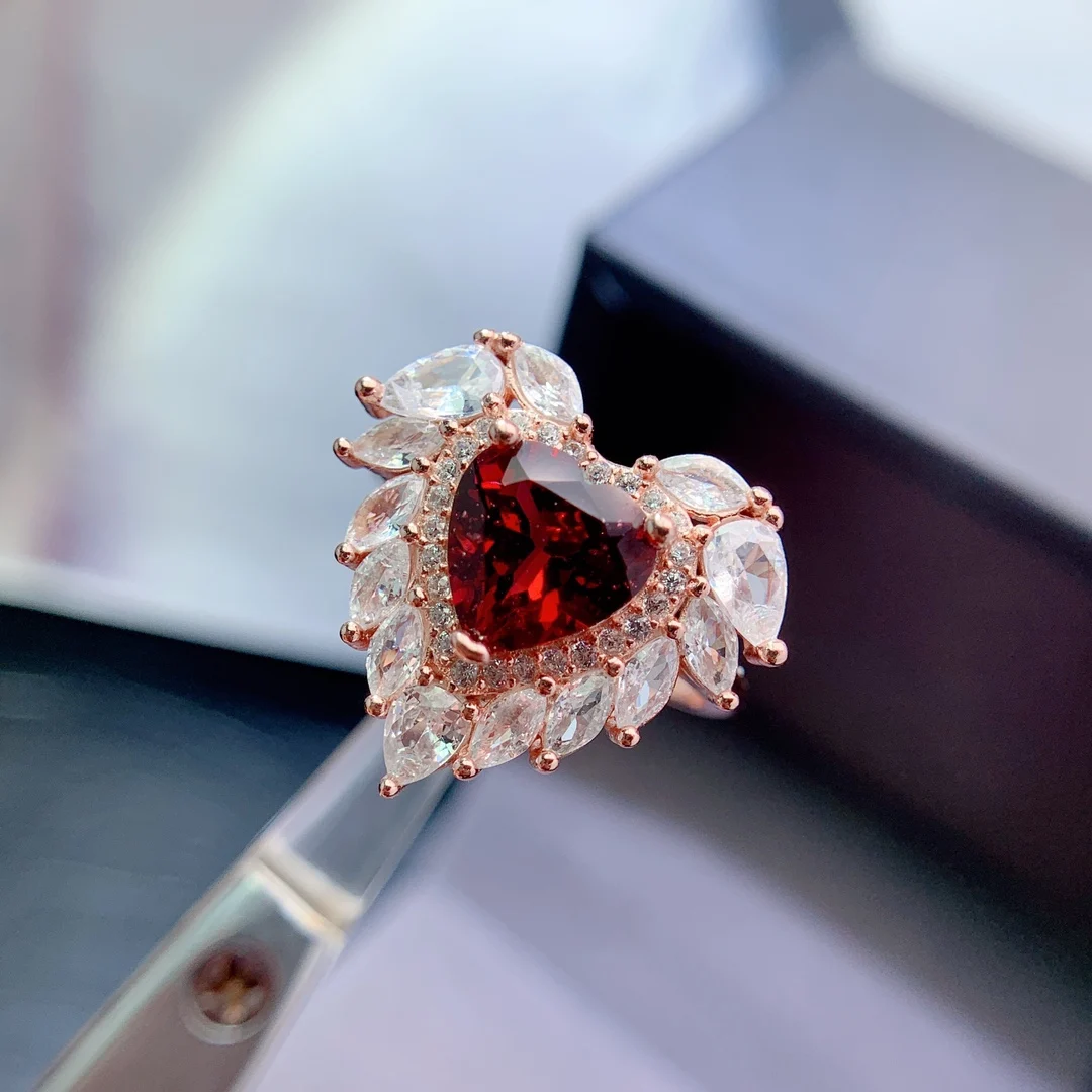 Natural Garnet Heart Petal Ring - view 1