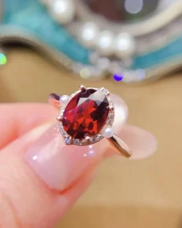 Natural Garnet Oval Accent Ring