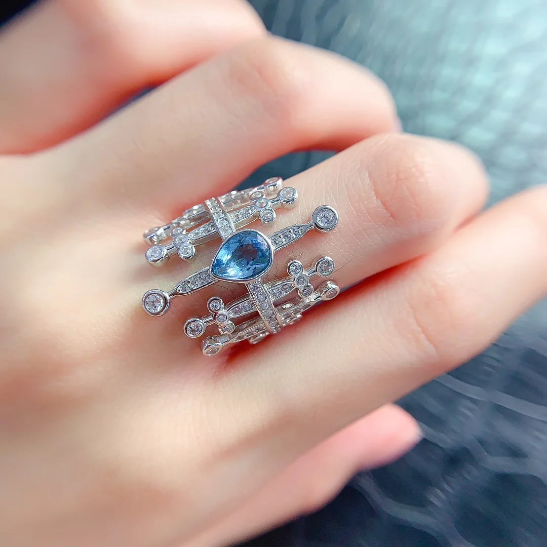 Natural Topaz Pear Bar Ring - view 2