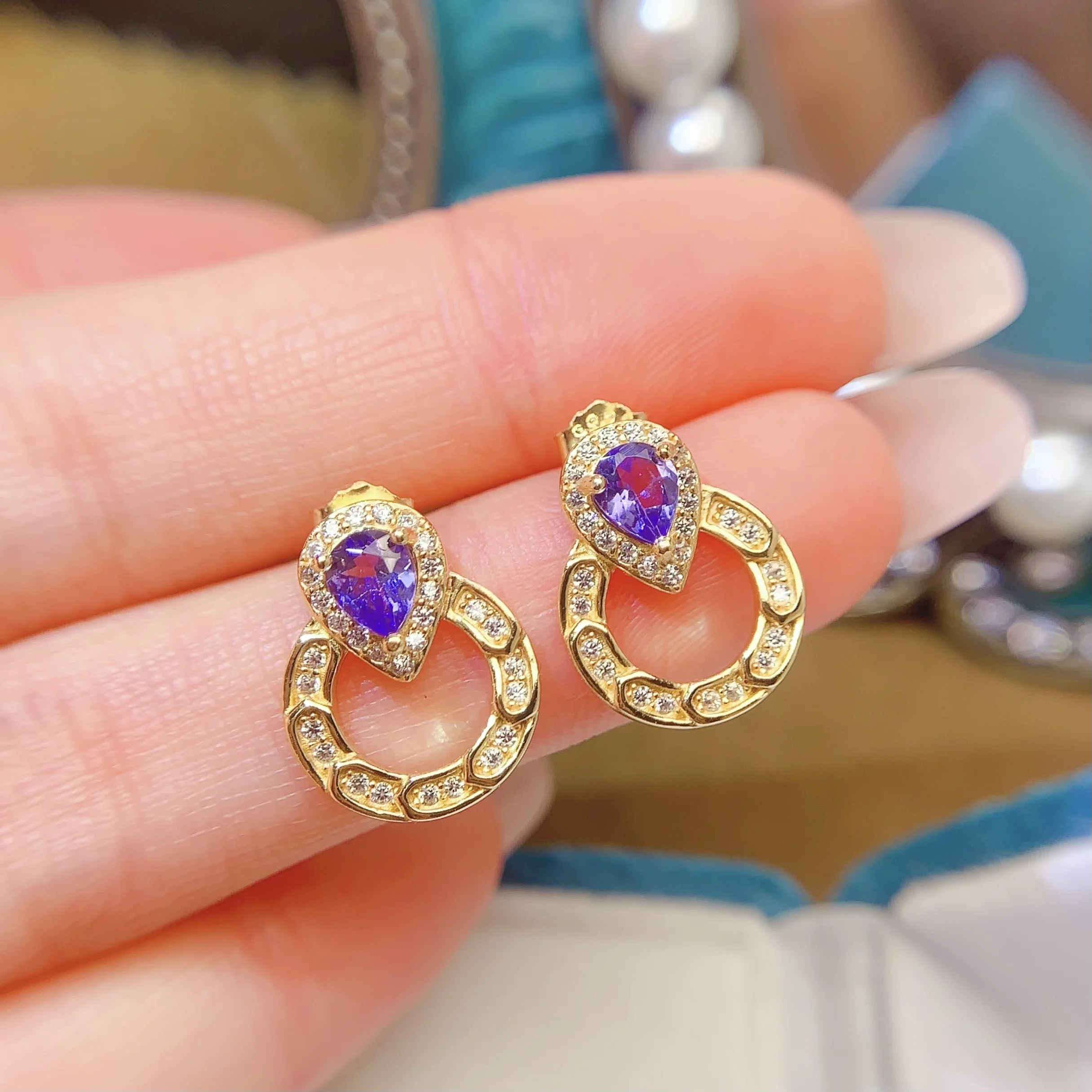 Natural Tanzanite Pear Drop Earrings - view 1