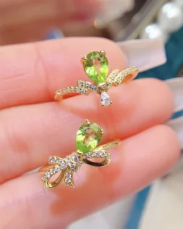 Natural Peridot Pear Bow Ring